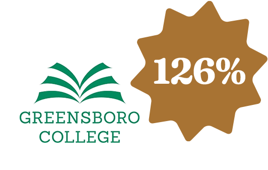 Greensboro College logo and 126% callout