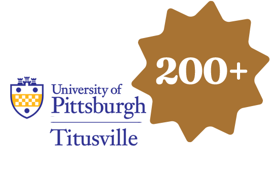 University of Pittsburgh Titusville logo and 200+ callout